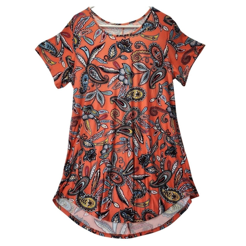 Bobbie Brooks Orange Paisley Print Tunic‎ Top Short Sleeve Womens 2X